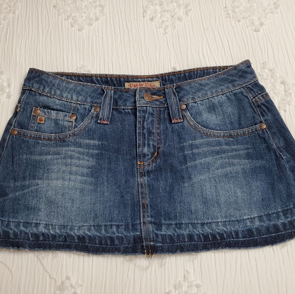 Vintage Y2K 90's Micro Mini Paris Blues Jean Skirt Size 5 Retro Street Wear - Picture 9 of 9